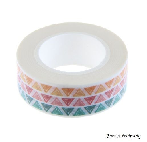 washi páska 15mm_10m_barevné trojúhelníčky