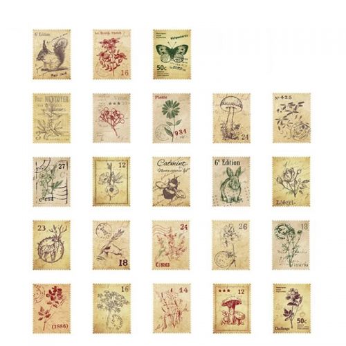 Dekorativní samolepky - 46ks - vintage známky