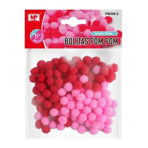 bambulky pompom kuličky růžovočervený mix