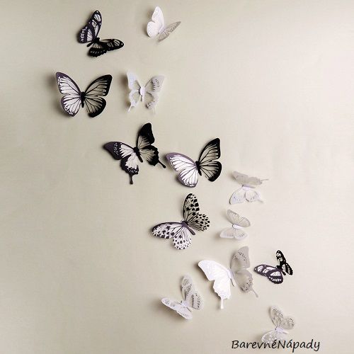 dekorace_3D motýlci_transparentní_černobílí