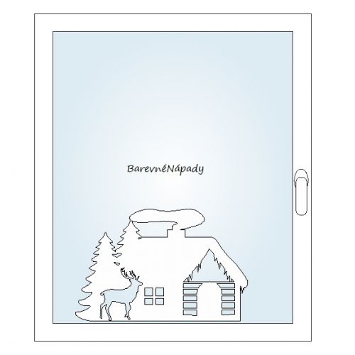dekorace na okno_zimní domeček s jelenem