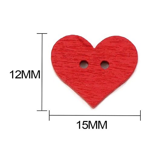 dřevěný knoflík červené srdce 15x12mm
