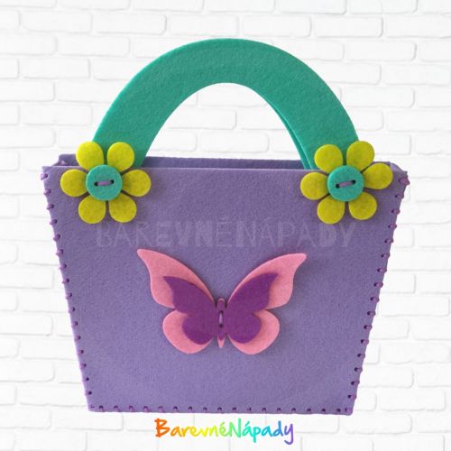 Filcová kabelka k ušití_fialová s motýlkem