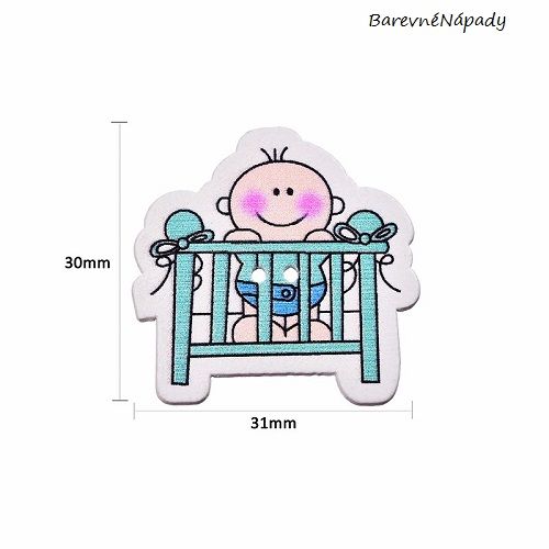 knoflík - miminko v postýlce_velikost