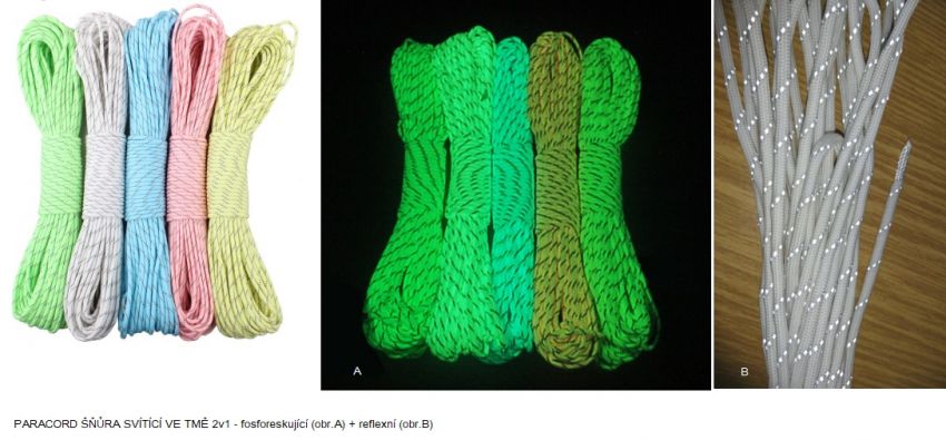 Paracord šňůra svítící ve tmě 2v1