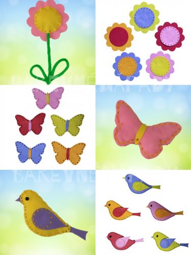 příklad barevných variant kytičky+motýlka+ptáčka v jarní sadě