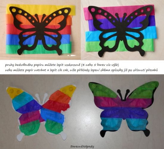 vitrážový motýl_způsob lepení hedvábného papíru