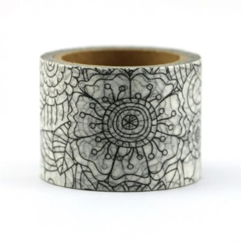 washi páska 30mm vybarvovací_doodle květiny