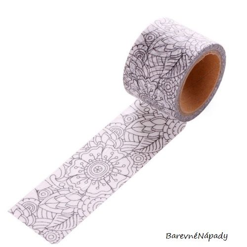 washi páska 30mm vybarvovací_vzor doodle květiny